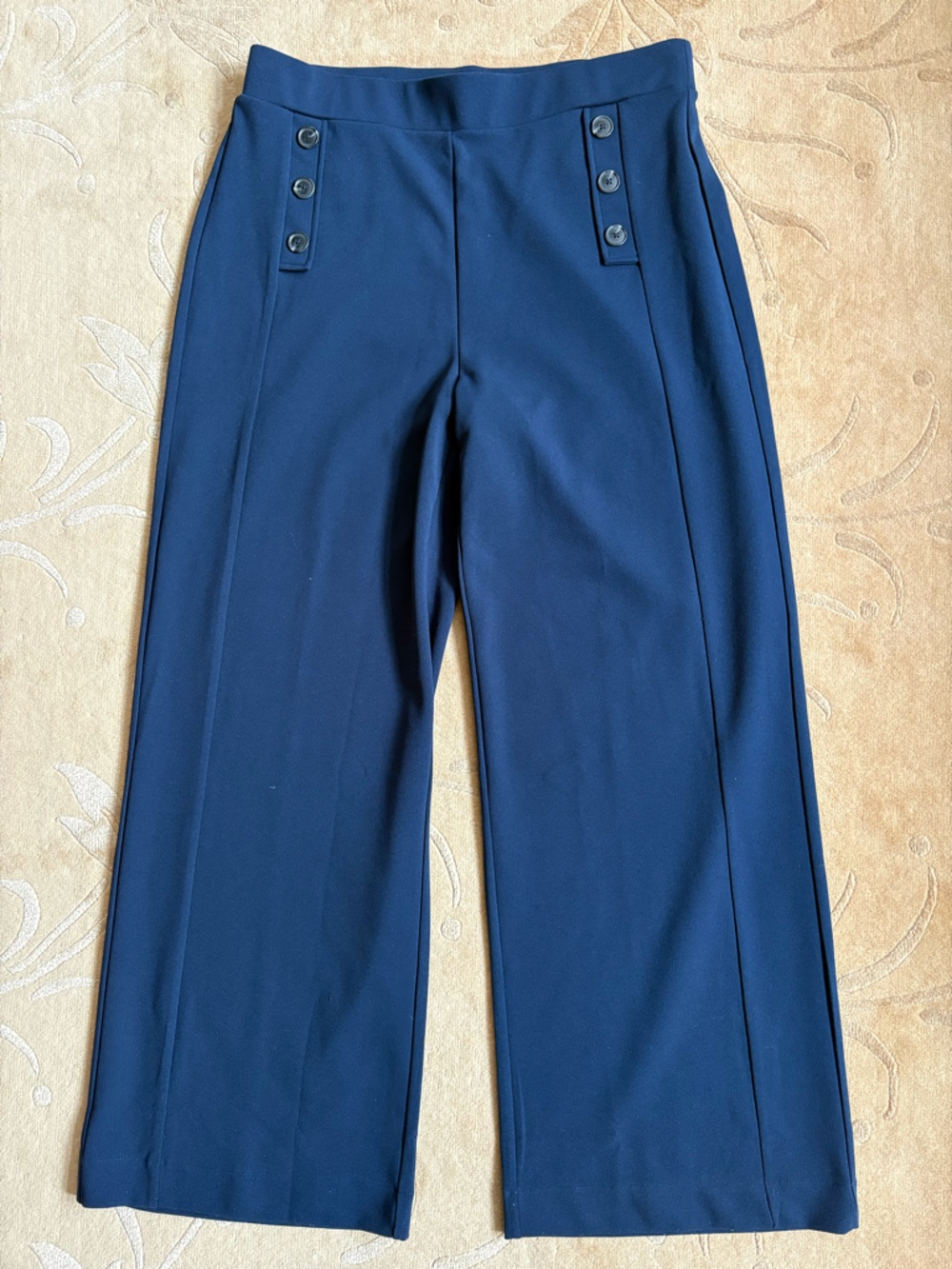 Like New, Loft Mariner Wide Leg Pull On Pants in Navy Crepe, Size L, 30” inseam - Picture 5 of 12